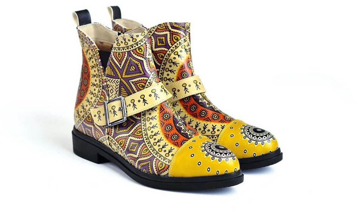 GOBY Tribal Sun Dames Enkellaarzen Handmade Vegan Leer