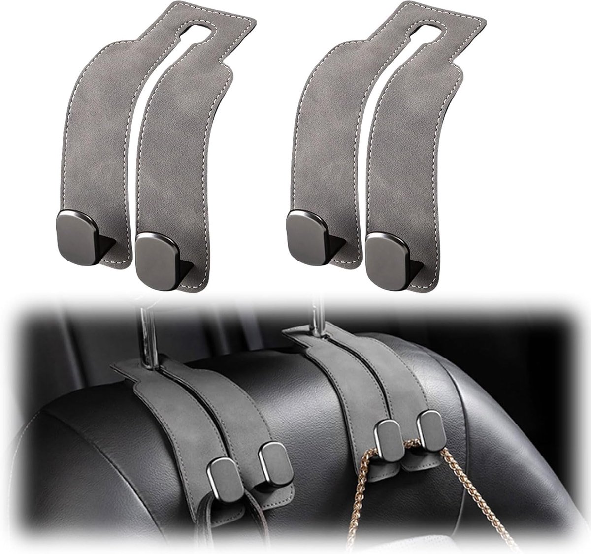 Image of 2 Pcs Car Storage Hooks - Universele Auto Hoofdsteun Haken - Pocket Houder - Auto Hoofdsteun Houder - Auto Zitplaats Opslag Haak - Hoofdsteun (Grijs)