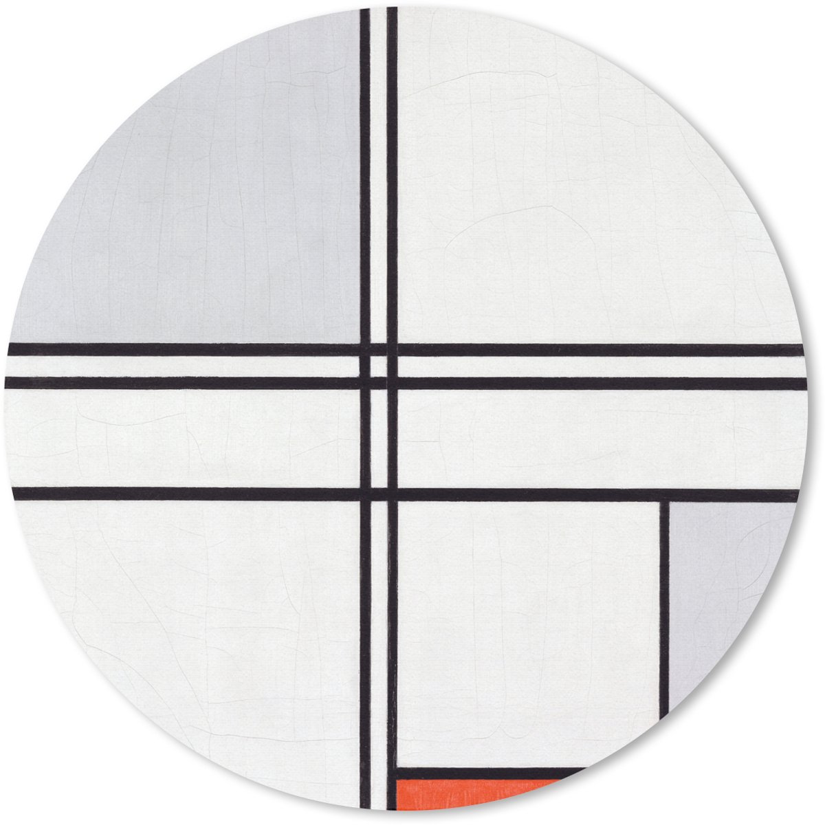 Muismat rond 50x50 cm - Mousepad Compositie 1 met rood en grijs - Piet Mondriaan - Ronde muismatten