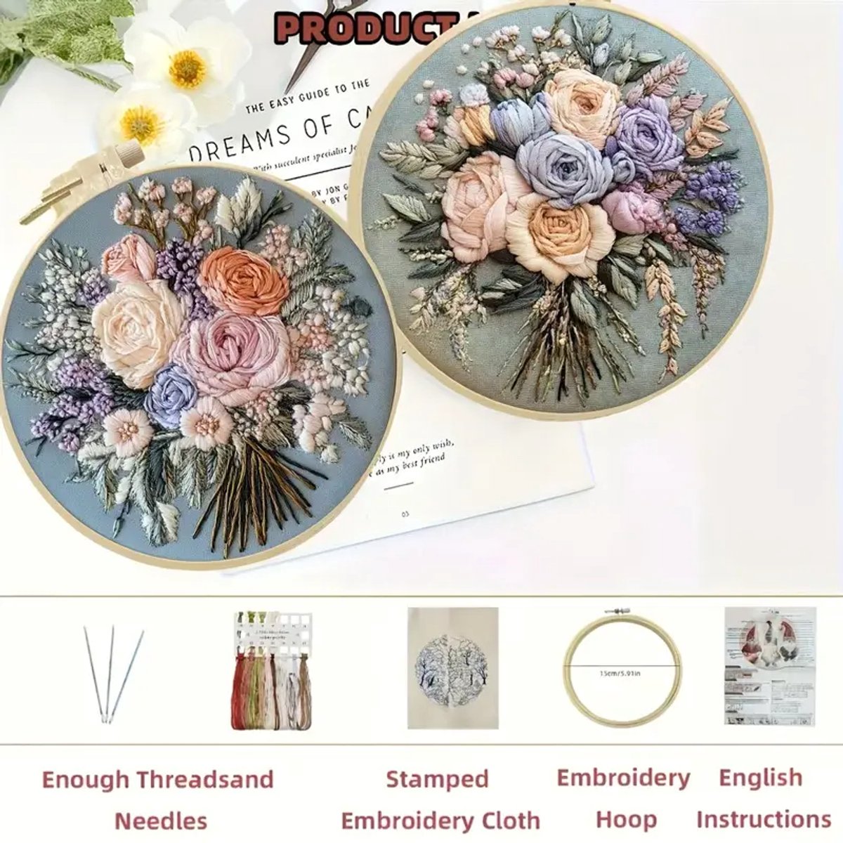 BOTC Borduurpakket - Borduurset van 4 - Borduurpakketten voor Volwassenen - Hobby en Creatief - Borduren - Bloemen — afbeelding 11