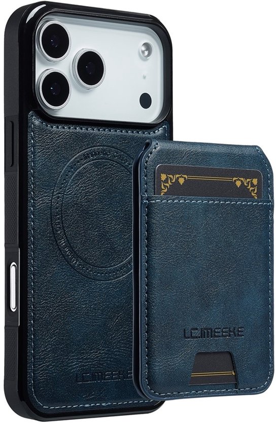 Étui LC.IMEEKE - Compatible avec iPhone 17 Pro Max - LC.IMEEKE L3 - Coque arrière en cuir avec porte-cartes - Compatible MagSafe - Blauw