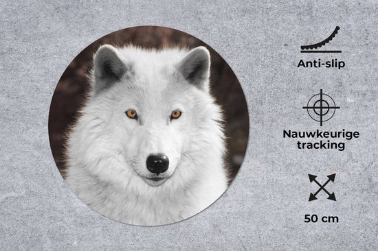 Muismat rond 50x50 cm - Mousepad Wolf - Wit - Portret - Ronde muismatten