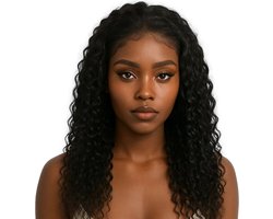 SassyGoods Remy Lace Wig - Zwarte Pruik - Krullend Human Hair – 4x4 Lace Closure – 100% Echt Haar – 180% Dichtheid – Dames - Human Hair - Zwart 1B - 20 inch / 50 cm