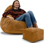 Pouf DreamRoots pour Adultes ou Enfants – Pouf en velours côtelé avec repose-pieds et housse amovible – Rembourrage inclus – 90 x 90 x 100 cm – Biscuit au sucre