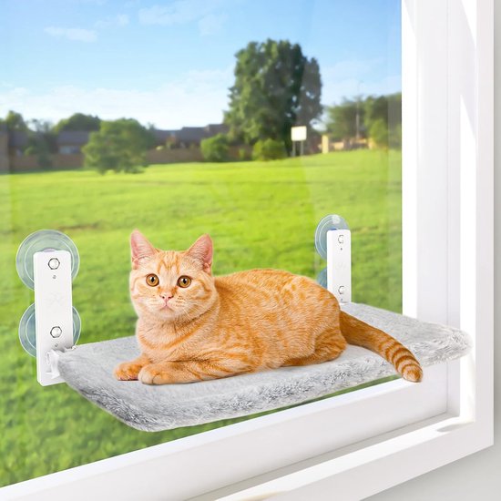 Foto: Draadloze kattenraamzitstok muurkattenhangmat met 4 zuignappen ankers en schroeven twee montagemethoden stevig metalen frame en opvouwbare hoes opvouwbaar kattenbed voor binnenkatten