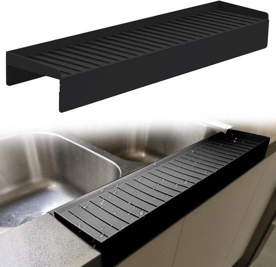 Protecteurs de bord en Siliconen – Accessoire d'évier multifonction, dosseret et tapis de drainage pour cuisine, salle de bain, comptoirs en acier, granit et quartz (noir)