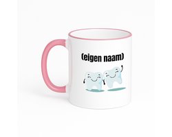 Hacebo® - 2 tanden koffiebeker met gekleurde rand roze - Tandarts - mondhygienist - thee mok - koffie beker - met eigen naam - leuk cadeau voor iemand die tandarts is - cadeau - kado - koffiemok - 330 ML