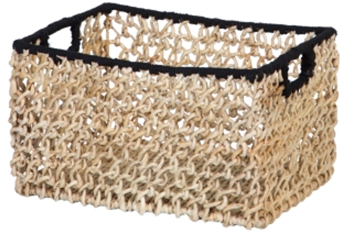Morrigan - Opbergmand - Basketers M - L 35.5cm x W 25cm x H 21cm - Natuurlijk;Zwart Garen