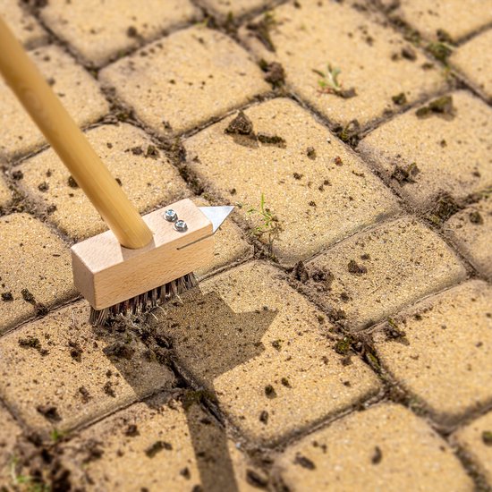 KADAX Bezem voor straatstenen, voegenbezem, onkruidborstel met lange steel van hout, bestrating met krabrand, voegenborstel met metalen borstelharen (houten steel) van Merkloos	 — afbeelding 5