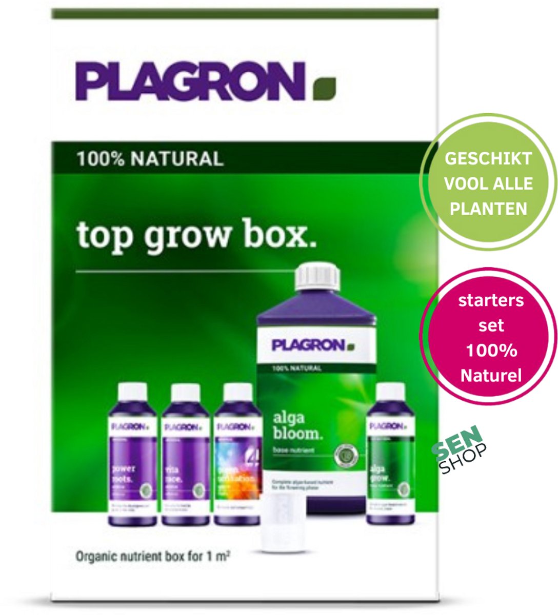 Starters set plant voeding, starters set 100 naturel,plagron top grow box 100% natural, plagron, plantenvoeding starters set, starters alga,