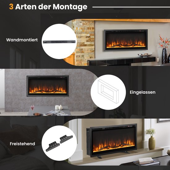 Costway elektrische open haard met verwarming - 750W/1500W, touchscreen