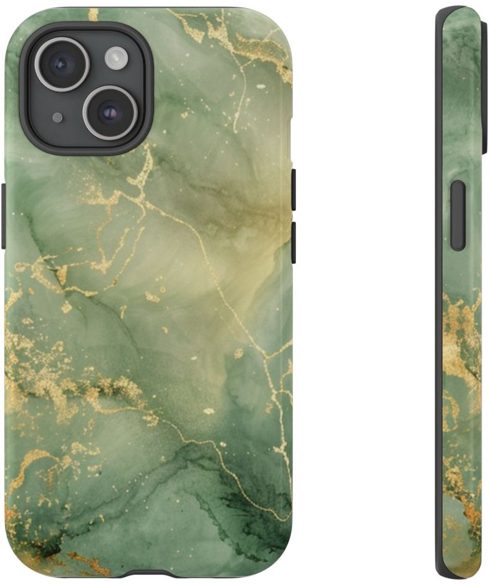 Groene en Gouden Marmer Abstract – Telefoonhoesje Geschikt voor iPhone 15
