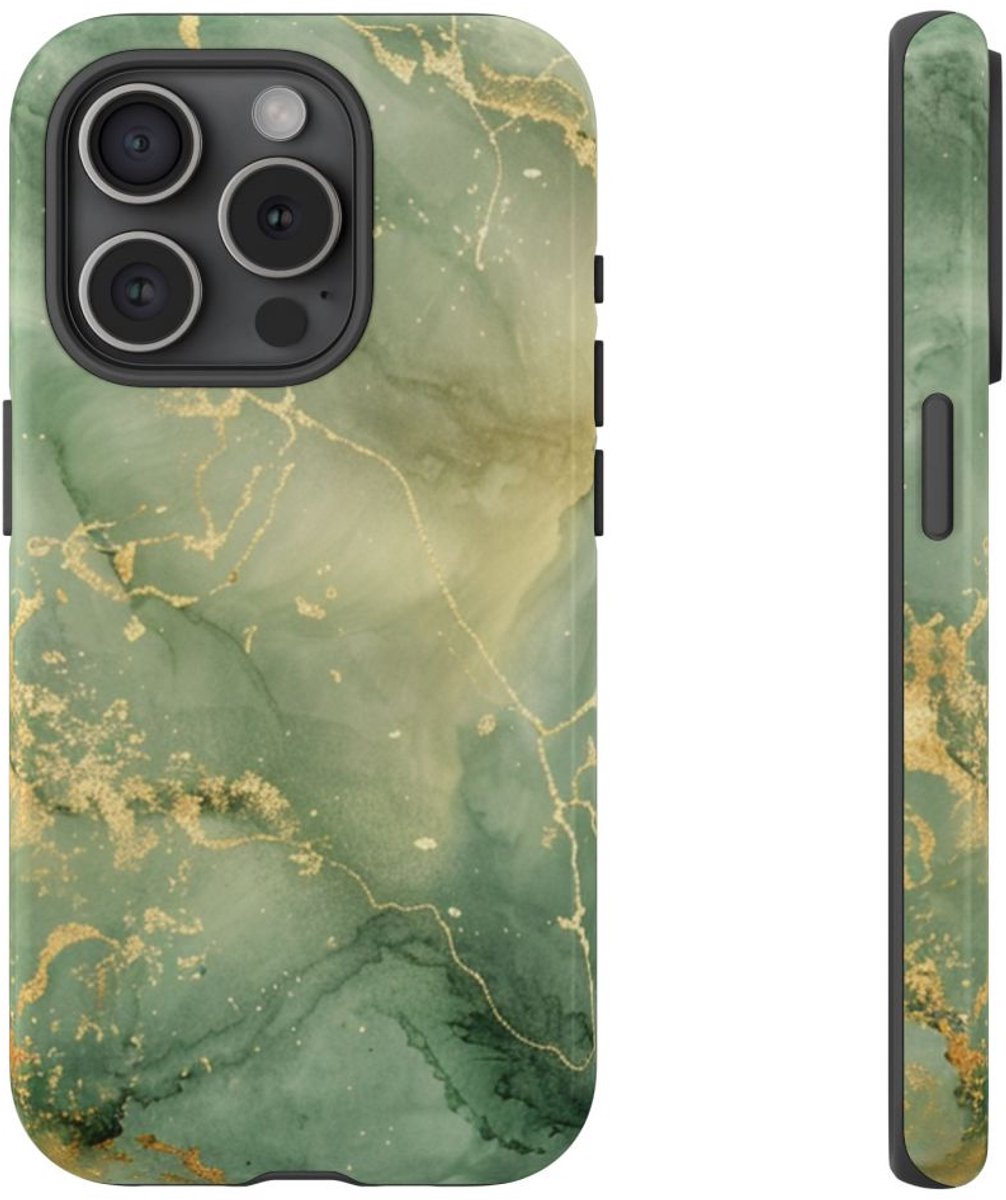 Groene en Gouden Marmer Abstract – Telefoonhoesje Geschikt voor iPhone 15 Pro