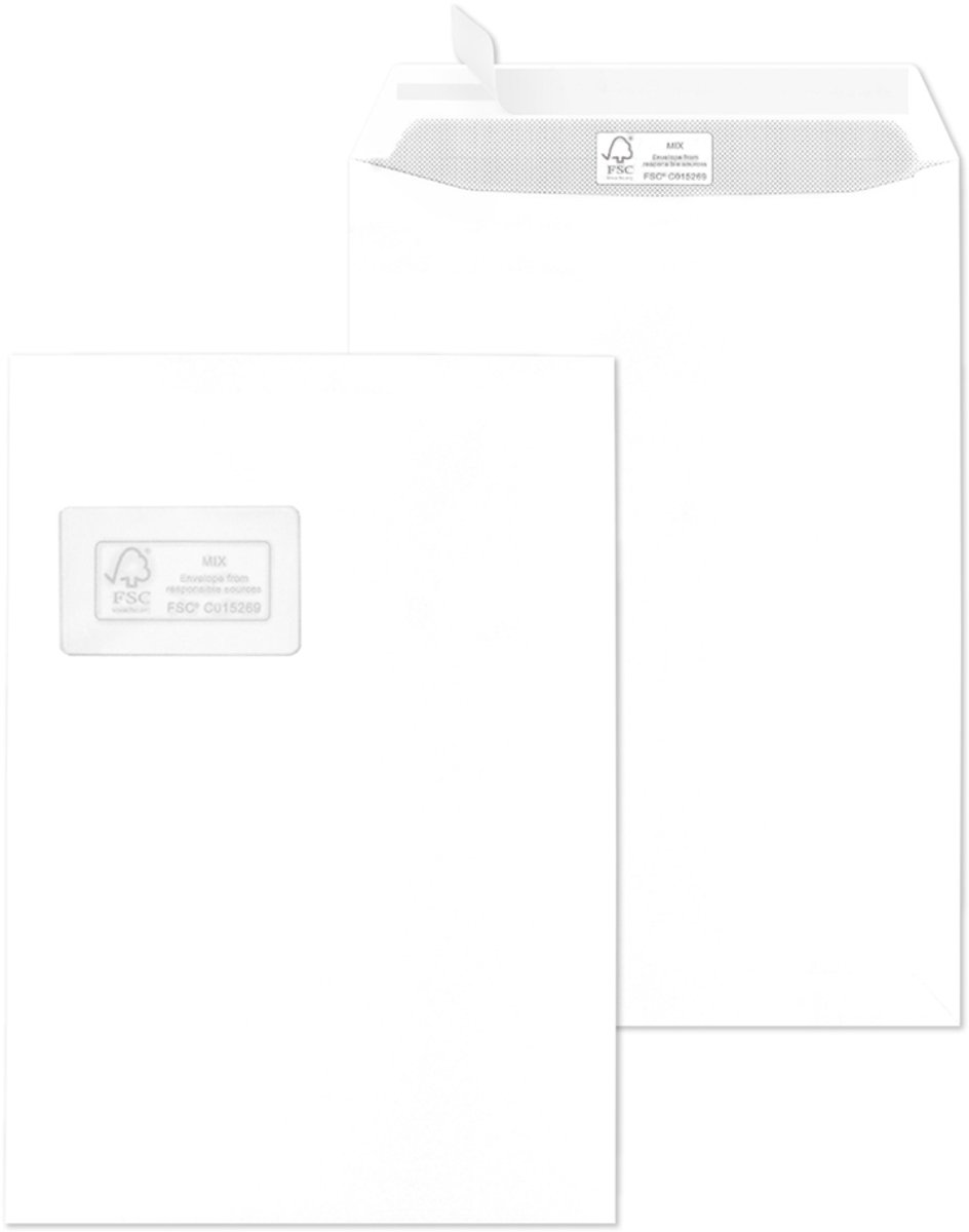 Verzendenvelope met venster, C4-formaat, wit