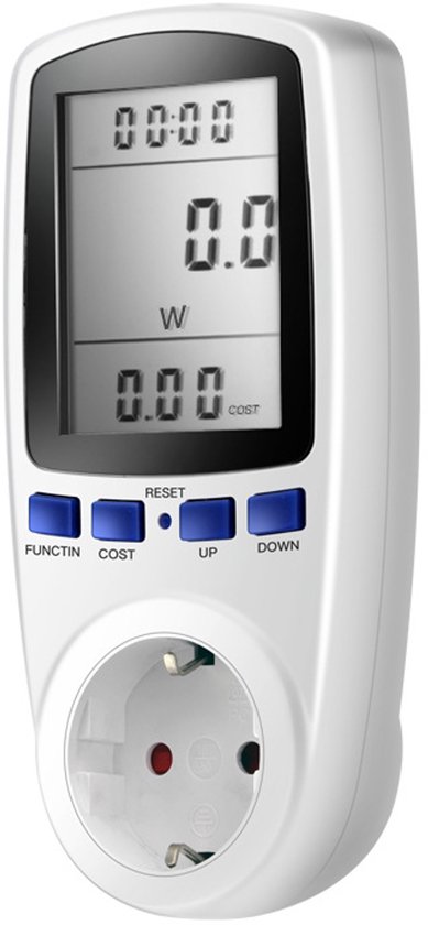 Energiemeter - Elektriciteitsverbruiksmonitor - Elektriciteitsmeter - KWh meter - Verbruiksanalysator - Rekenmachine voor elektriciteitsrekening met stopcontact - Nauwkeurige energieverbruiksmeter - Wit