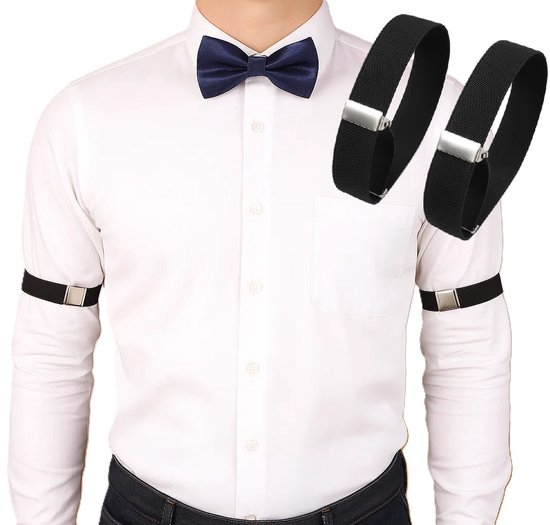 Teaaha 2 stuks mouwhouders, antislip hemdmouwhouders, elastische verstelbare armwarmers voor heren, zwart overhemdrubber met antislip sluitclips voor heren en dames, zwart, 5-20 in