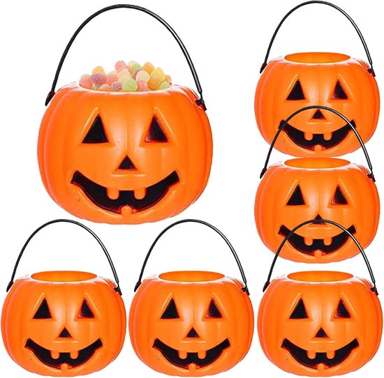 Seau Citrouille Halloween Enfant, Panier Bonbon Halloween, Seaux En Plastique Au Design De Citrouille Pour Collecter Des Bonbons, Sac De Collecte Avec Poignée, Citrouille Décoration (17x14 Cm