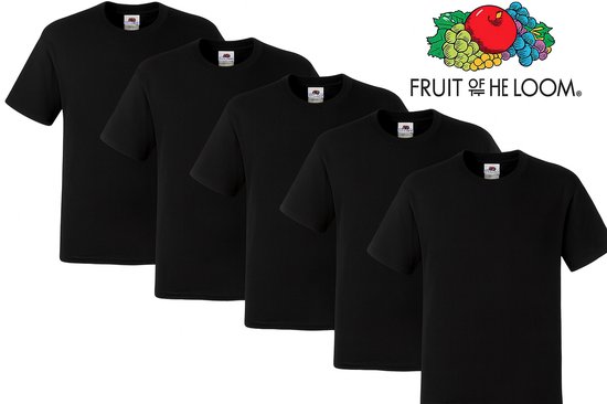 Foto: 5 pack fruit of the loom original heren t shirt 100 katoen ronde hals maat xl zwart 