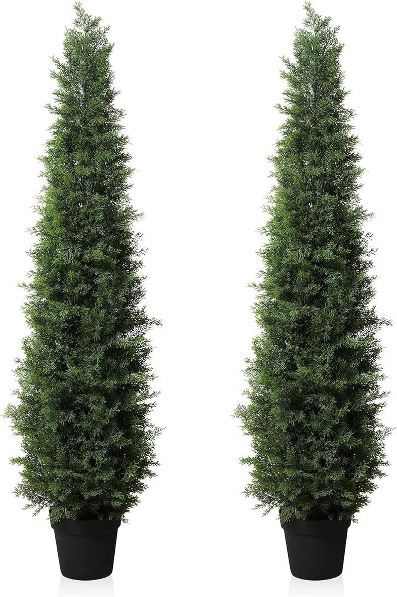 QPFO® Kunstplant Ceder – 150 cm – UV-beschermd – In Pot – 2 stuks – Geschikt voor Binnen & Buiten – Conifeer Decoratieplant