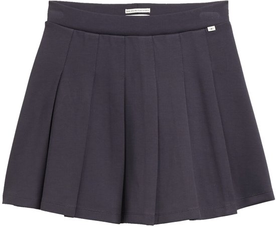 Donkergrijze mini plooirok van Tom Tailor met elastische tailleband en een klein logo-embleem.
