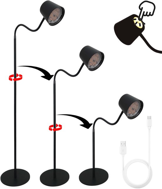 BRILONER LED Vloerlamp op batterijen 3 in 1, traploos dimbaar, Touch