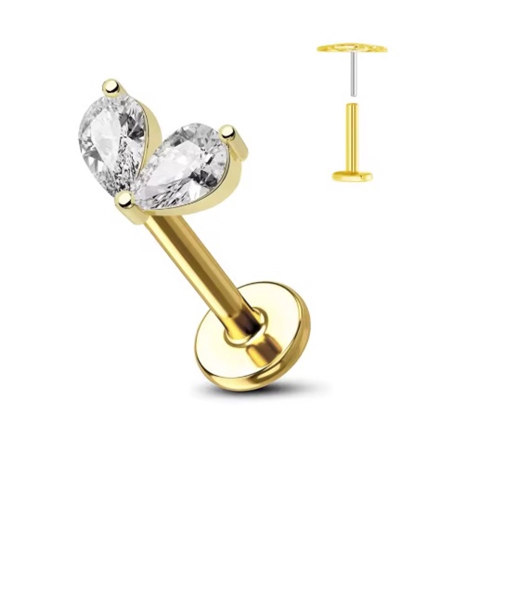 Piercing voor Oor - Kleur: Goud - Formaat: 12 x 6 MM - Titanium - Tragus / Kraakbeen / Helix / Conch - Oorpiercing - Piercing Sieraad - Hoge Kwaliteit - Labret Piercing - Luxe Sieraad - Oorbellen