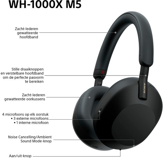 Sony WH-1000XM5 - Draadloze koptelefoon met Noise Cancelling - Zwart