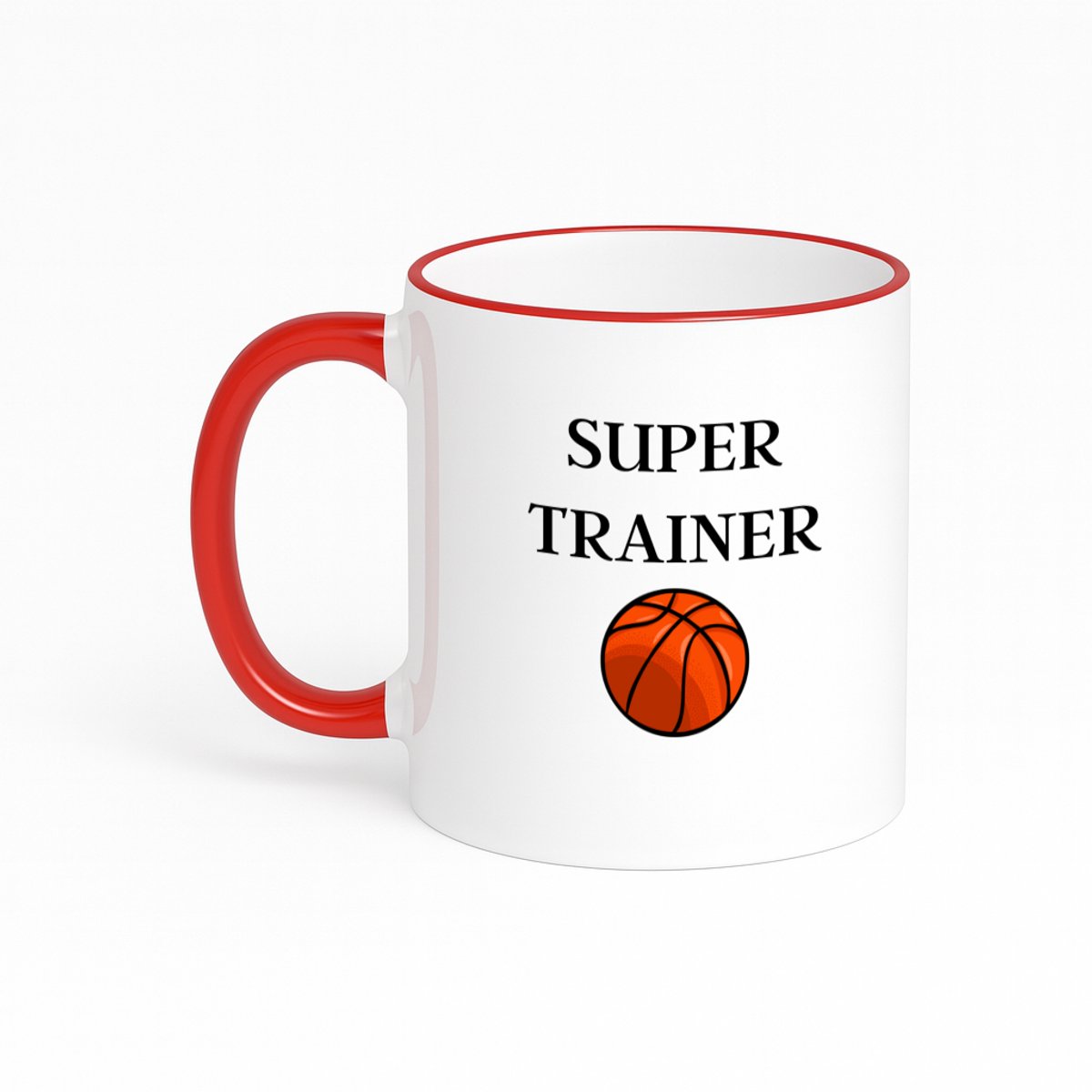 Hacebo® - Super trainer koffiebeker met gekleurde rand rood - Sport - coach - thee mok - koffie beker - basketbal - Trainer - geschenk - verjaardag - love gift - koffiemok - 330 ML
