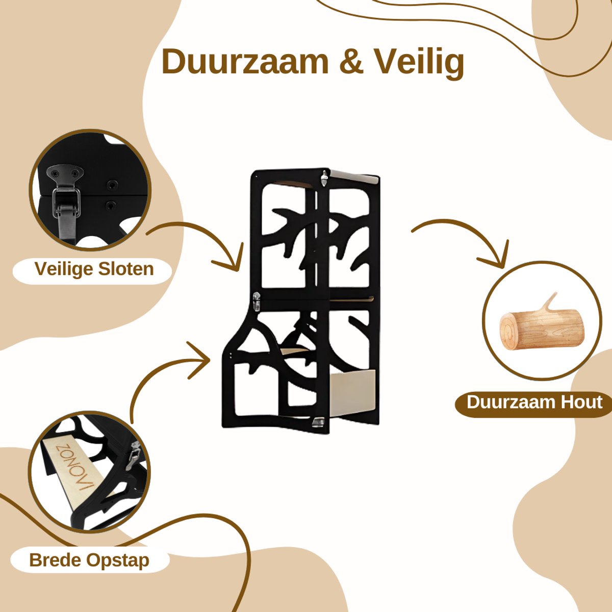 Zonovi Leertoren- Montessori Keukentrap - Learning Tower - Speeltafel - Kindertafel - Kinder trap - Leertoren - Keuken toren - Keukenhulp - Leerstoel - Met Glijbaan - Voor Peuters - Opvouwbaar - Inklapbaar - 3 in 1 - Zwart - Inclusief Antislip Strips — afbeelding 6