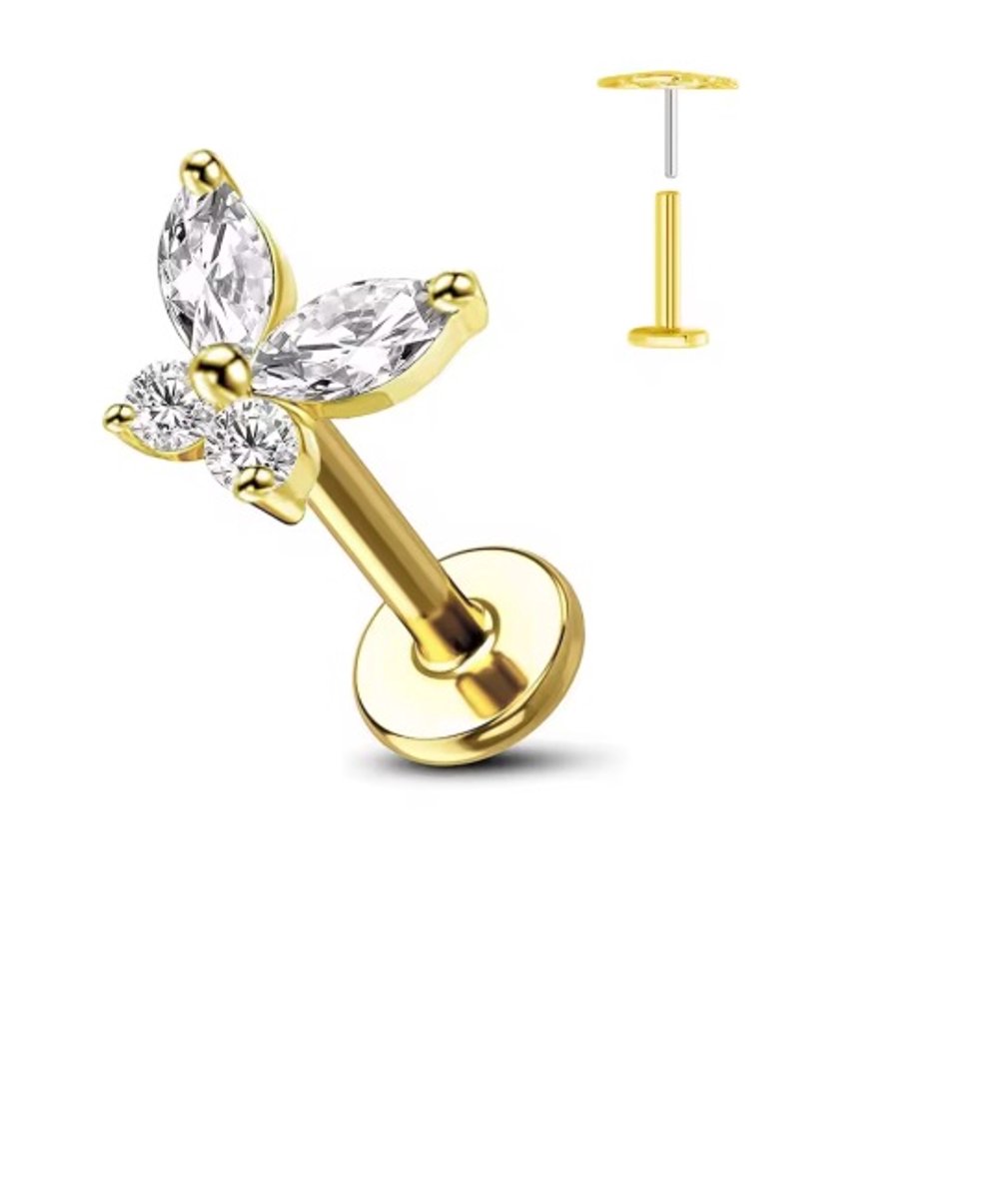 Piercing voor Oor - Kleur: Goud - Formaat: 12 x 6 MM - Titanium - Tragus / Kraakbeen / Helix / Conch - Oorpiercing - Piercing Sieraad - Hoge Kwaliteit - Labret Piercing - Luxe Sieraad - Oorbellen