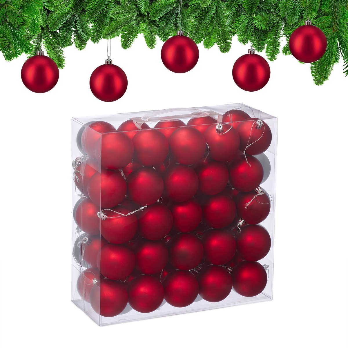 kerstballen set van 50 - Ø 6 cm - mat - kunststof - rood