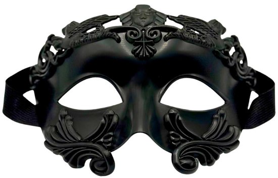 Zwart Venetiaans Romeins Herenmasker – Barok Oogmasker met Verstelbare Elastische Band – Carnaval & Bal Masqué - Halloween masker