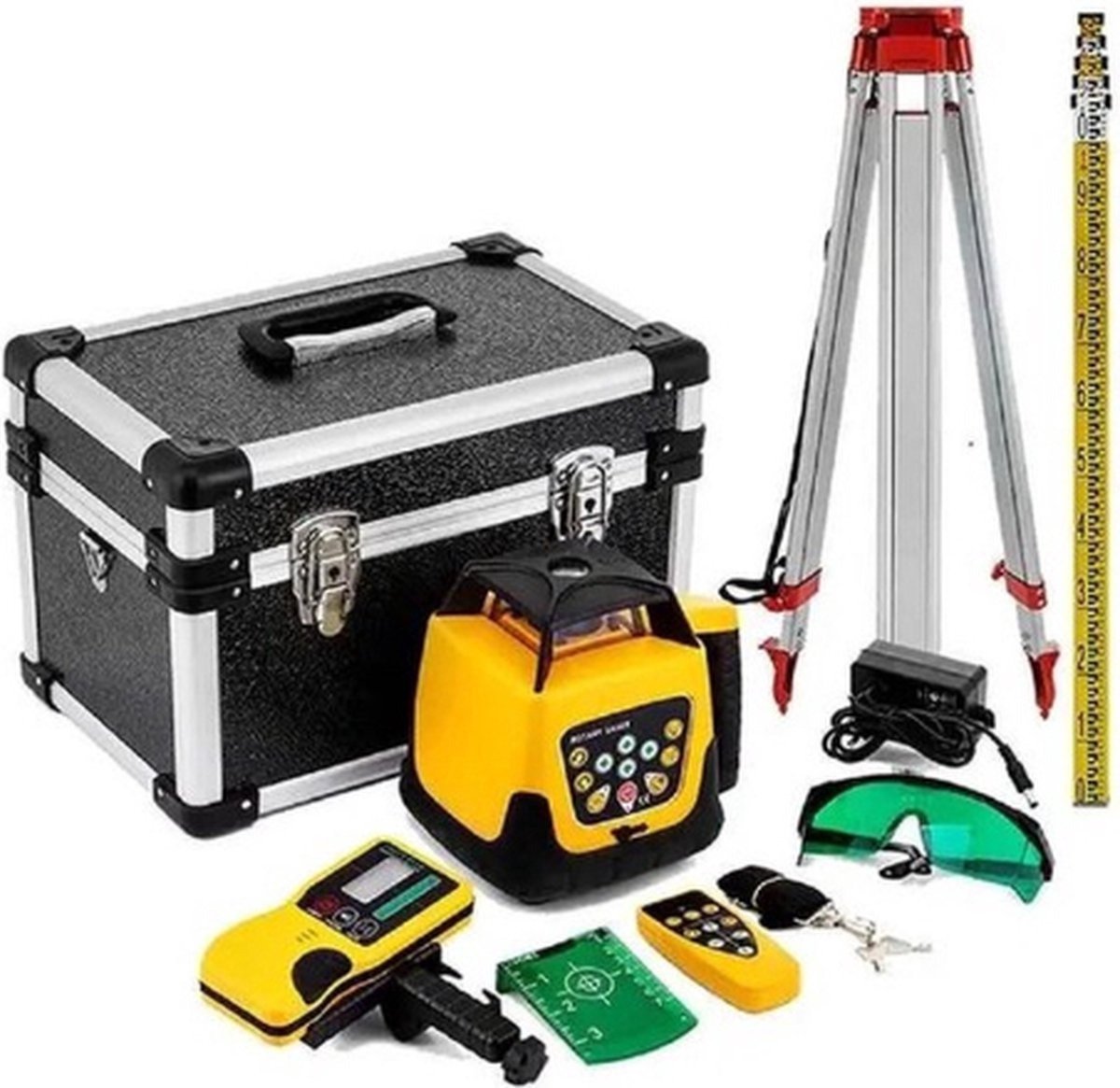 QPFO® Bouwlaser 360° Groene Lijnlaser en Rotatielaser – Zelfnivellerend – 500m Bereik – Inclusief Statief en Meetstaf