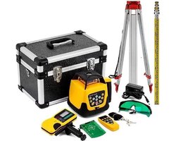 QPFO® Bouwlaser 360° Groene Lijnlaser en Rotatielaser – Zelfnivellerend – 500m Bereik – Inclusief Statief en Meetstaf