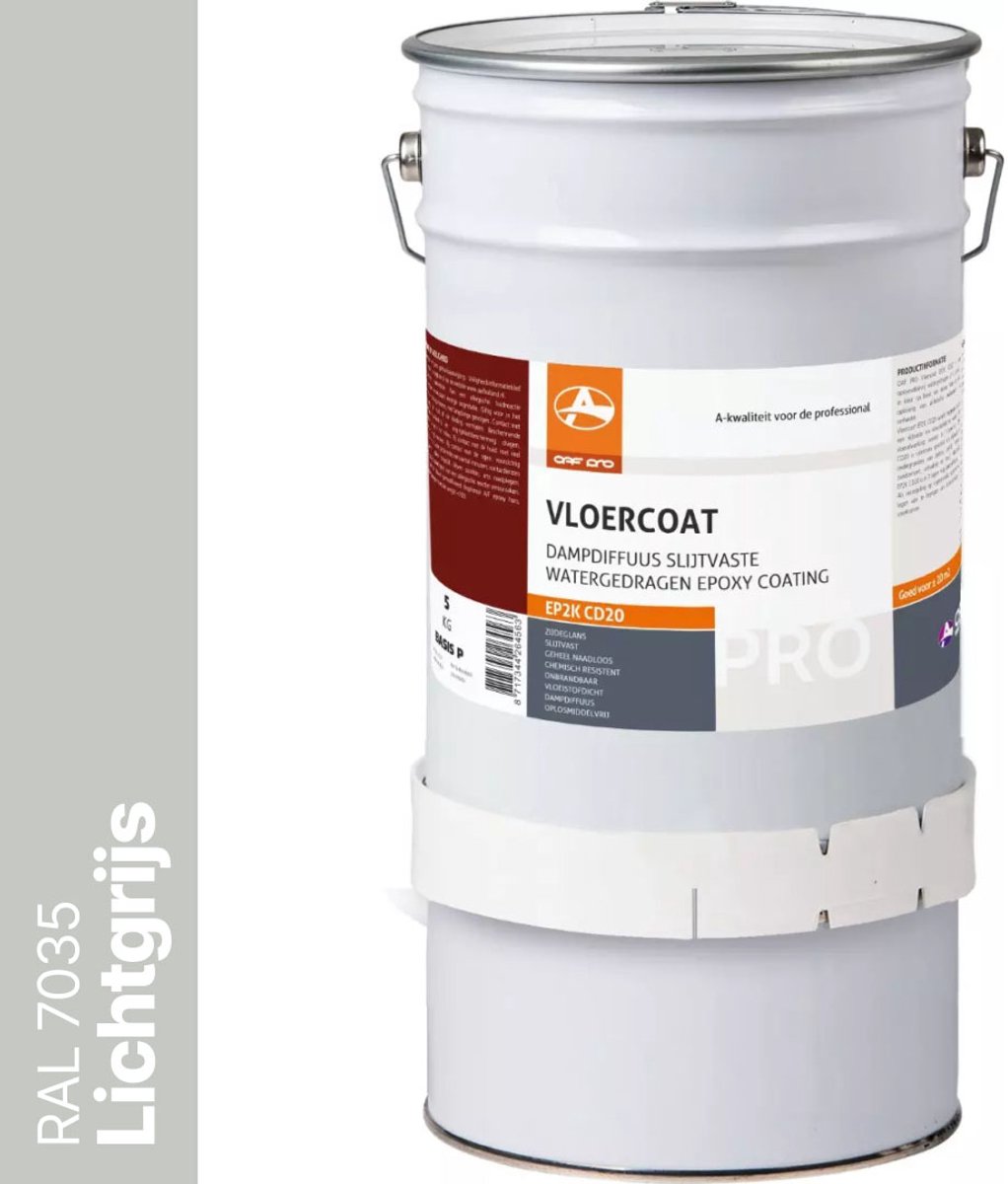 OAF PRO 2K Epoxy Vloercoating CD20 Lichtgrijs (RAL 7035) 5 kg - Vloerverf - Slijtvast, naadloos en vloeistofdicht - Eenvoudig Schoon te maken