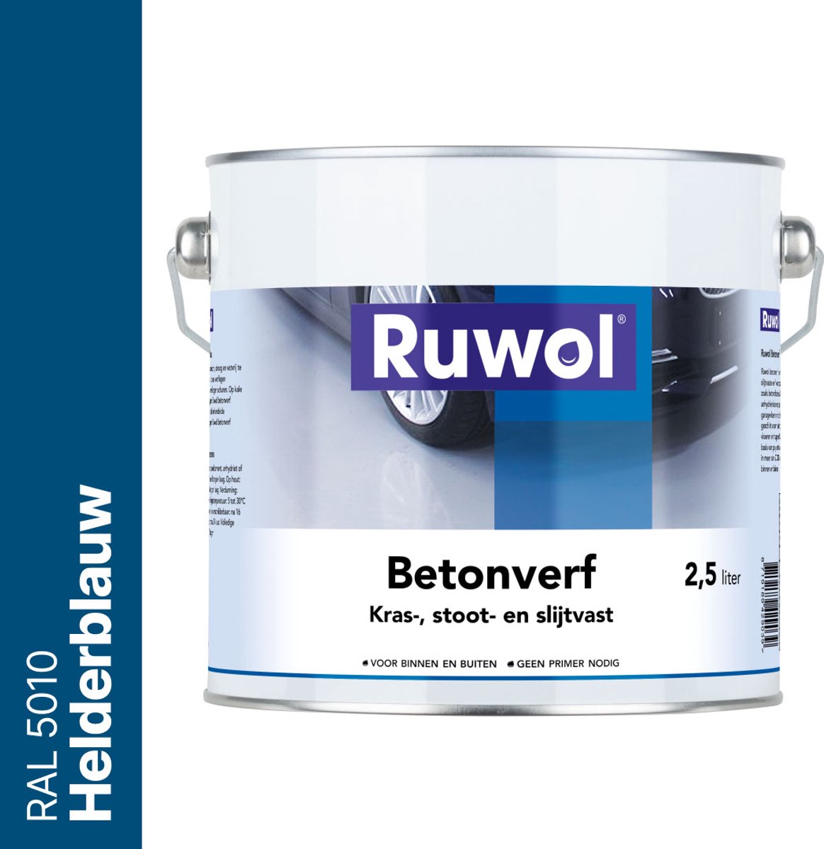 Ruwol Betonverf Helderblauw (RAL 5010) 2,5 liter - Voor binnen en buiten - Alle kleuren - Kras-, stoot- en slijtvaste verf voor beton en steen - Betonverf voor buiten