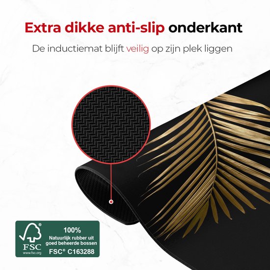 KitchyMist Inductie Beschermer 60x52 cm - Gouden Bladeren - Kookplaat Beschermer - Afdekplaat voor Kookplaat - Inductie Mat - Spatscherm Achterwand Keuken