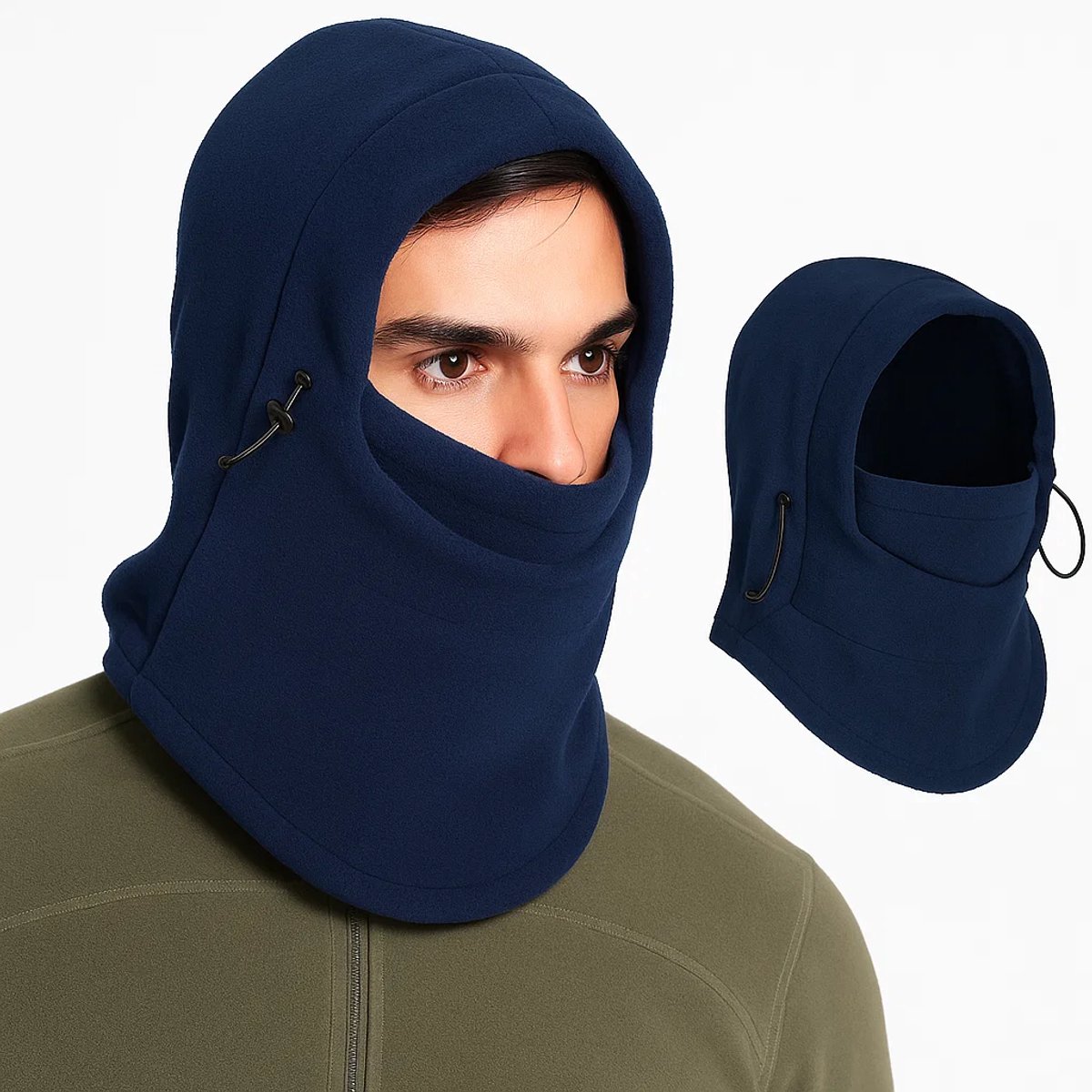 Verstelbare 6-in-1 Fleece Bivakmuts I Nekwarmer I Winddicht I UV-bescherming I Ski Masker I Scooter Maker I Wintermasker I Wintermuts I Donkerblauw