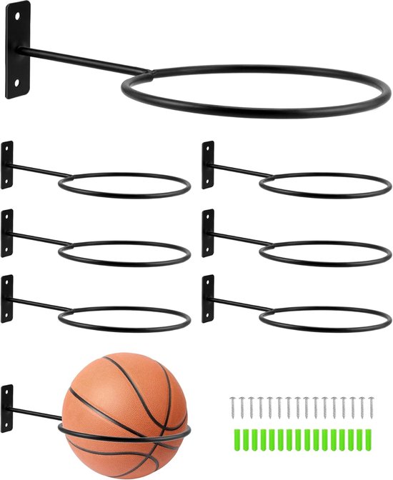 Muurbevestiging basketbal- en voetbal-opbergrek met hoedenopslag Muurbevestiging basketbal- en voetbal-opbergrek met hoedenopslag