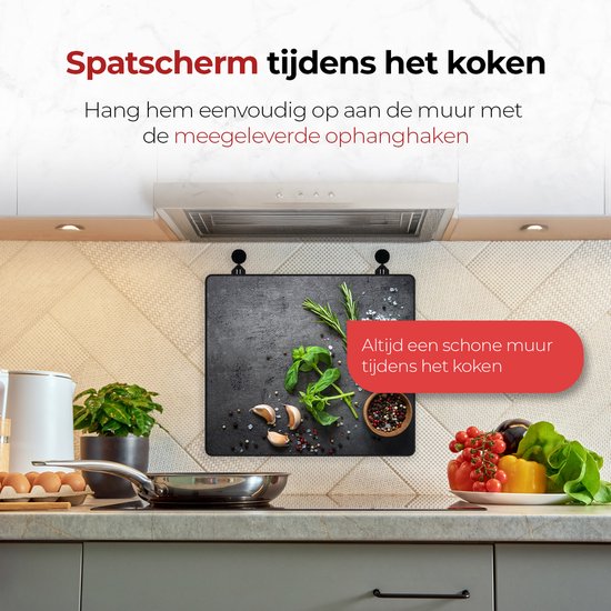 KitchyMist Inductie Beschermer 60x52 cm - Kruiden en Specerijen Limoen - Kookplaat Beschermer - Afdekplaat voor Kookplaat - Inductie Mat - Spatscherm Achterwand Keuken