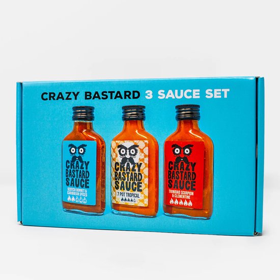 Crazy Bastard Caribbean Box – Hot Sauce Cadeauset – 3 set – 3x100ml – Tropische Pittige Sauzen