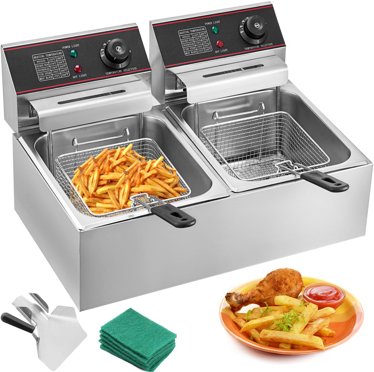 Friteuse - Dubbele Friteuse - Elektrische Friteuse - Horeca Friteuse - Dubbele Mand Friteuse - 2 x 6L Friteuse - 5000W Friteuse - RVS Friteuse - Commerciële Friteuse - Friteuse voor Friet en Snacks - Friteuse met Temperatuurregeling - Keukenapparaat