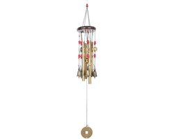 TOVBMUP Traditionele Chinese windgong - 4 buizen en 5 bellen - Koper - Perfect voor terras, tuin en buitenleven - Windgong