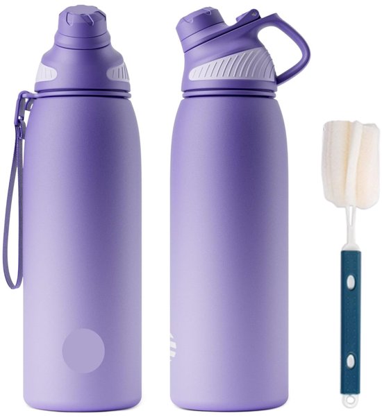 Platte waterfles, roestvrijstalen sportwaterfles met deksel - 500 ml