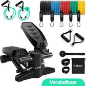 Hulser Stepper met display - Verstelbare weerstand - Met 12-delige weerstandsbanden set - Resistance band met handvatten, ankle strap en deuranker - Home gym fitnessapparaat - Thuis sporten - Fitness Weerstandsband - Mini cardio home trainer