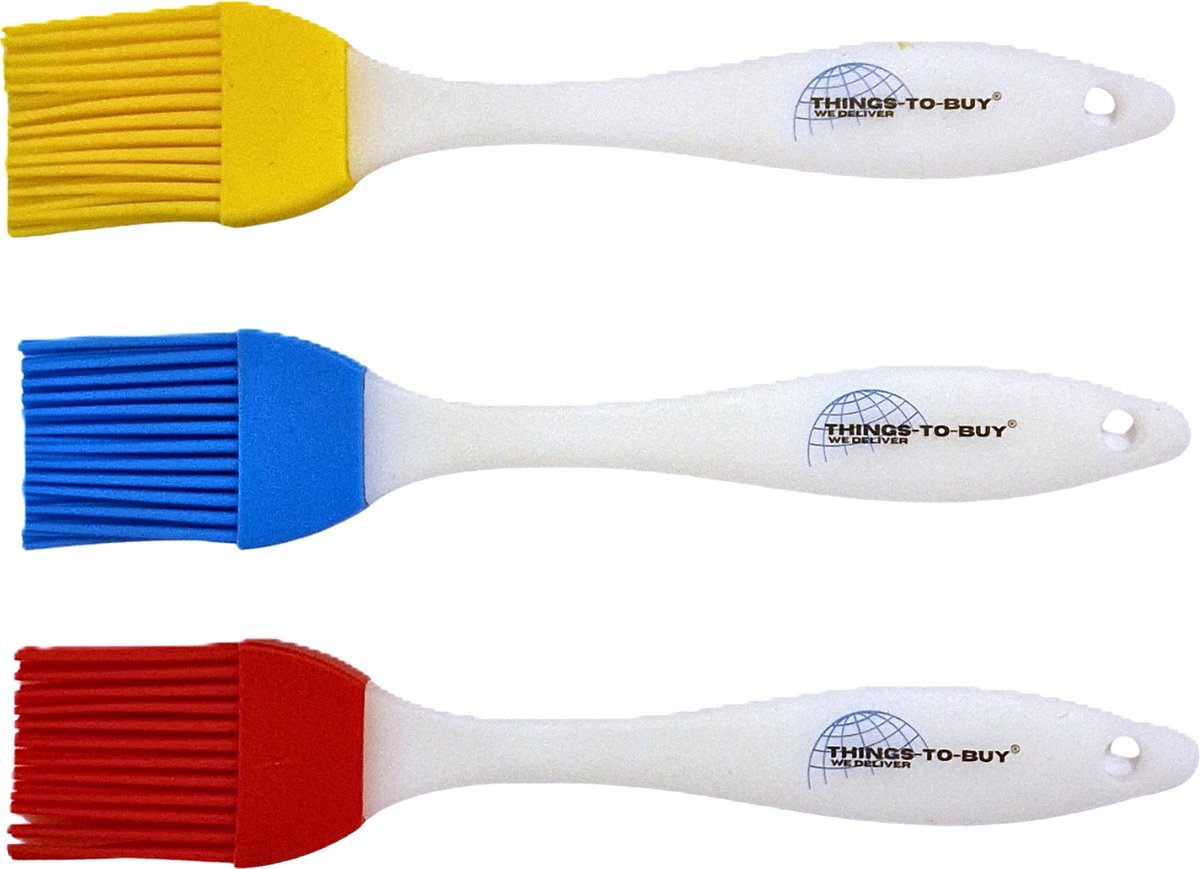THINGS-TO-BUY – Set van 3 Siliconen Bakkwasten – 17 cm – Afneembaar & Hittebestendig – Geel, Rood & Blauw – Voor Bakken, Marinade, bbq, Grill