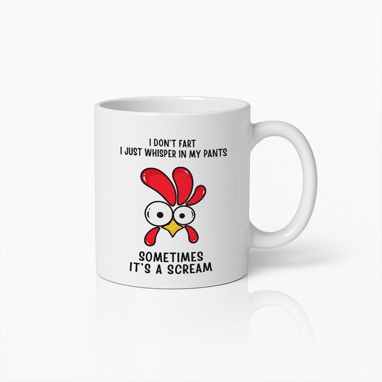 Grappige Kip Tekst Mok "Ik Laat Geen Scheten, Ik Fluister Alleen in Mijn Broek" – Humoristisch Koffiebeker Cadeau