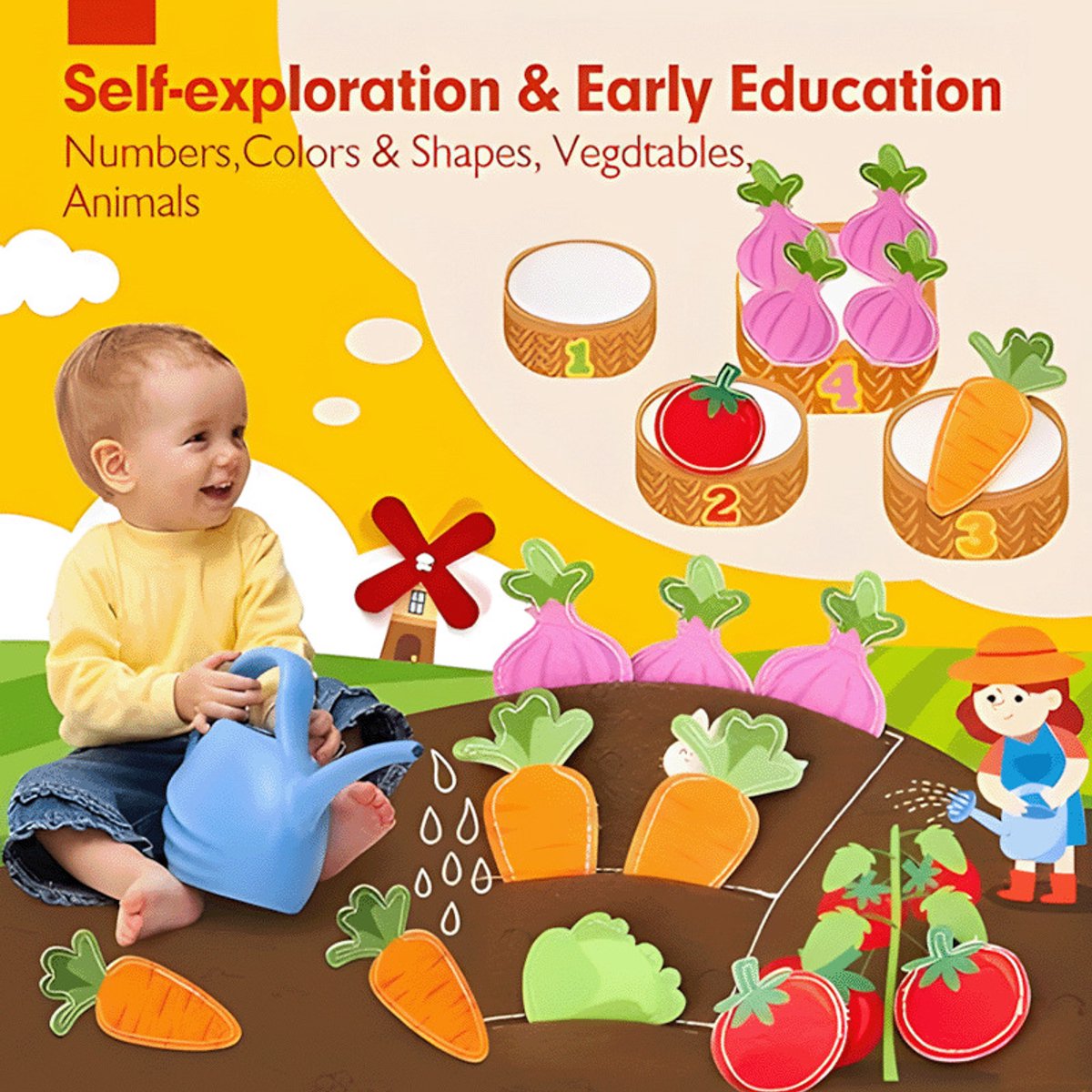 Busy Board Boek - Montessori Speelgoed 1-3 jaar - Activiteitenboek Boerderij - Sensorisch Speelgoed 2 jaar Jongens en Meisjes - Peuterspeelgoed voor Onderweg — afbeelding 5