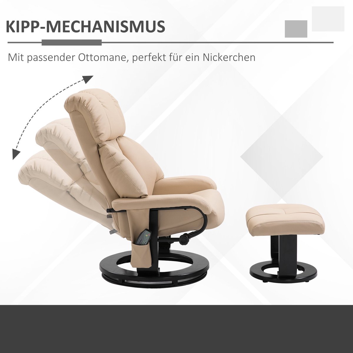 Afbeelding 2 van Merax Relaxfauteuil met Hocker 360° Draaibaar Wit