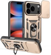 MobyDefend Hoesje - Geschikt voor iPhone 17 Pro Max - Pantsercase Met Draaibare Ring - Goud